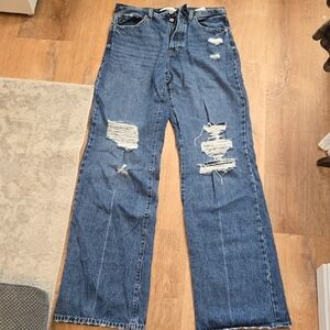 KanCan Distressed Wide-Leg Jeans — Dark Blue